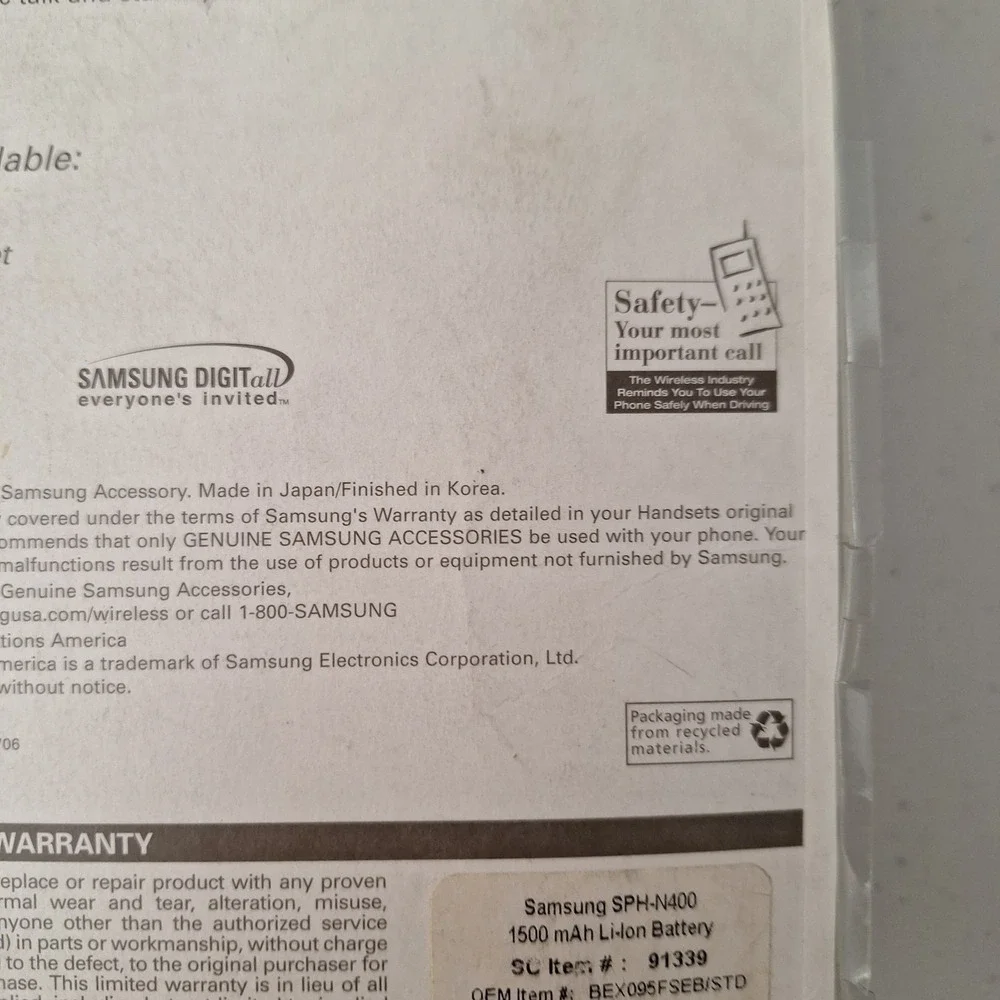 RARE NEW OEM Samsung SPH-N400 Replacement Cellphone Battery Silver 2002
